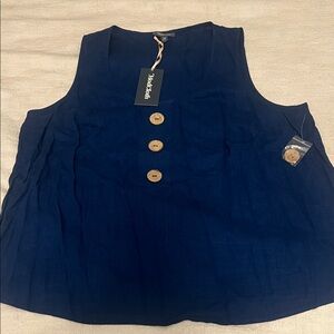 Modcloth Navy Sleeveless Blouse with Button Detail. Size 2X. NWT